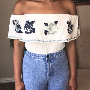 Flower off the shoulder blouse.